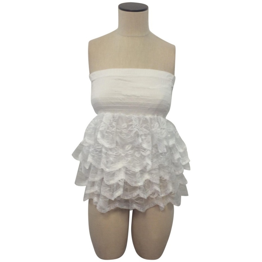 NWT LF Navy Brand Tiered Ruffle Stretch Bodice Top